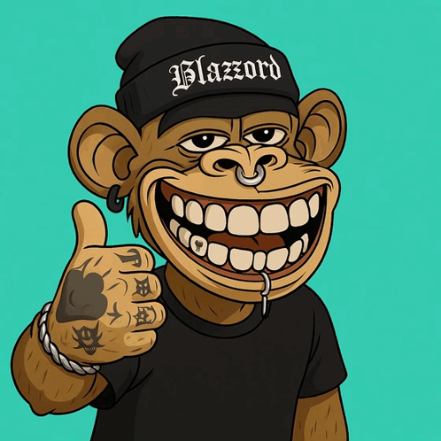a cartoon monkey wearing a beanie that says blazord on it