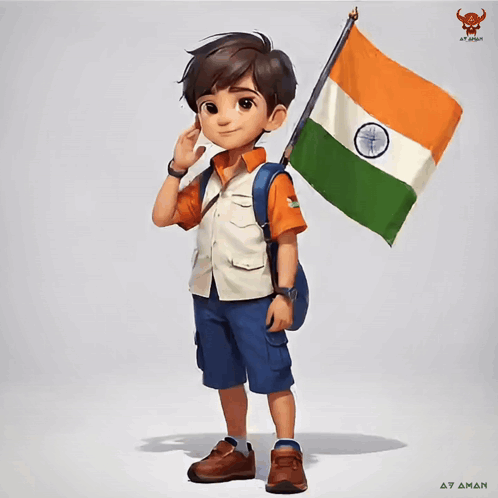 a boy salutes while holding a flag with the word ataman on the bottom