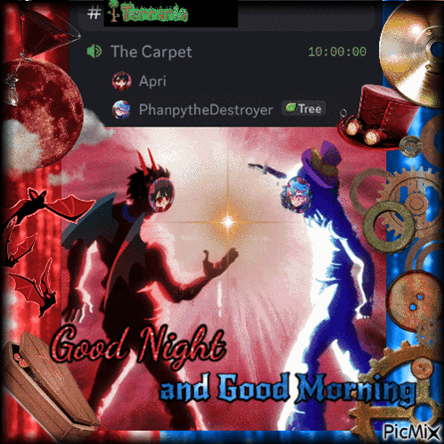 a good night and good morning greeting card with a picture of two monsters