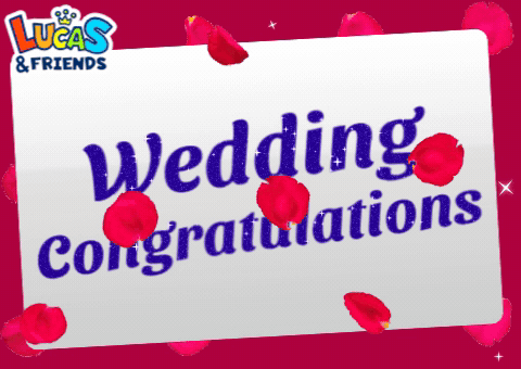 a lucas and friends wedding congratulations card with red rose petals