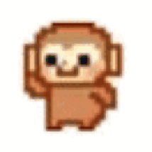 A pixelated brown monkey character bobs on a white background.