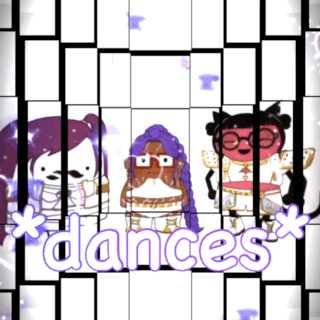 three cartoon characters are behind bars with the words dances written on the bottom