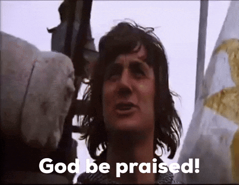 a man says " god be praised " in a video