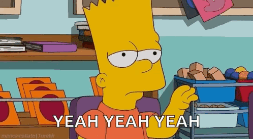 Bart Simpson looks bored with “YEAH YEAH YEAH.”