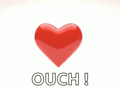 A shiny red heart floats above large “OUCH!” text.