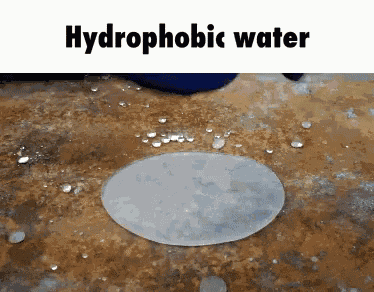 a circle with water drops on it and the words hydrophobic water on the bottom