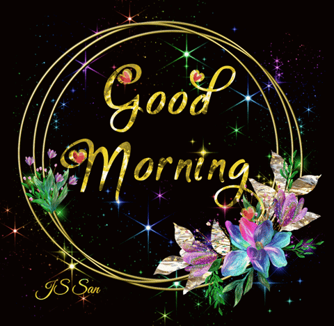 A black floral card features ornate “Good Morning” lettering.