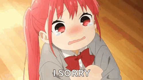 a little girl with red hair is crying and saying i sorry .