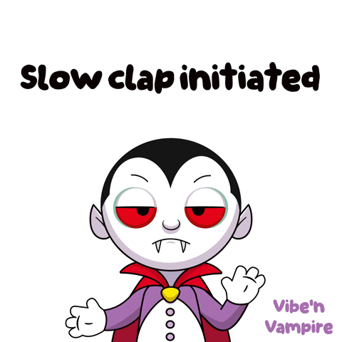 a cartoon of a vampire with the words slow clap initiated below it