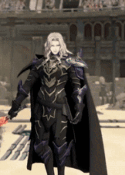 a man in armor is standing in front of a crowd holding a sword