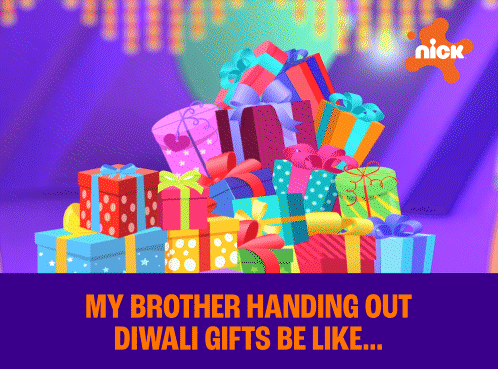 a bunch of colorful gifts are on a purple background with a nick logo