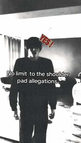 a black and white photo of a man with the words " no limit to the shoulder pad allegations " on the bottom