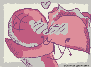 a pixel art drawing of a couple kissing with a heart above them