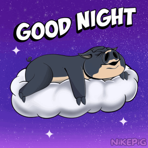 A cartoon badger sleeps on a cloud under “GOOD NIGHT.”