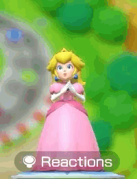 a princess peach figurine with the words reactions below it