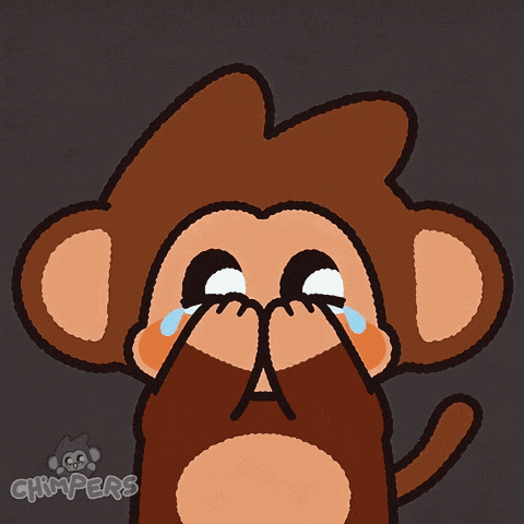 A cartoon monkey wipes tears from both eyes.