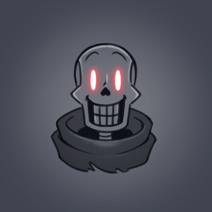 a drawing of a skull with red eyes and teeth