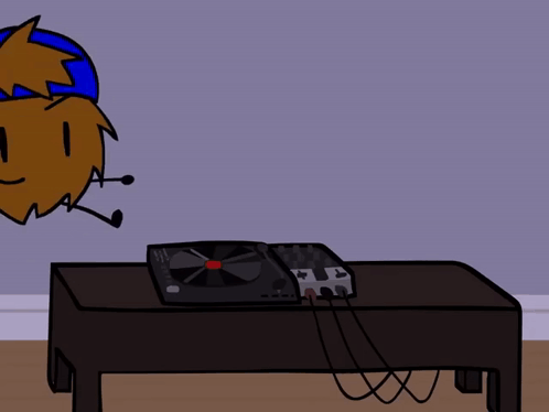 a cartoon character wearing headphones and a blue hat is smiling