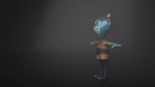 a cartoon character with horns and a crown on his head stands with his arms outstretched