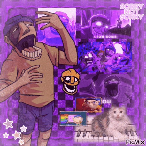 a collage of cartoon characters with the words sorry not sorry on top
