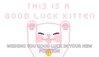Pink kitten graphic says “THIS IS A GOOD LUCK KITTEN.”