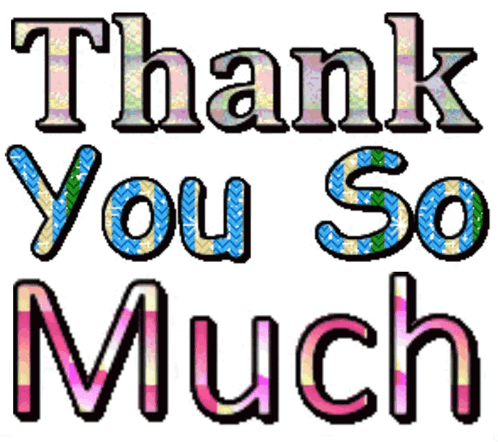 Large multicolored outlined letters say “Thank You So Much.”