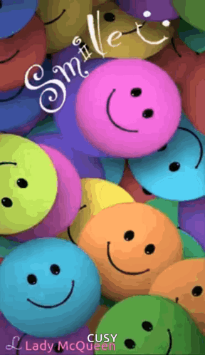 Colorful round smiley characters fill a cheerful anniversary-style graphic.