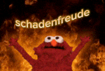 elmo from sesame street is standing in front of a fire with the words schadenfreude above him