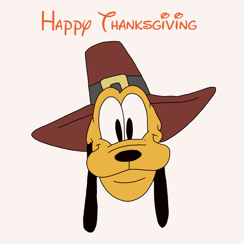 a cartoon of minnie mouse wearing a pilgrim hat and the words happy thanksgiving