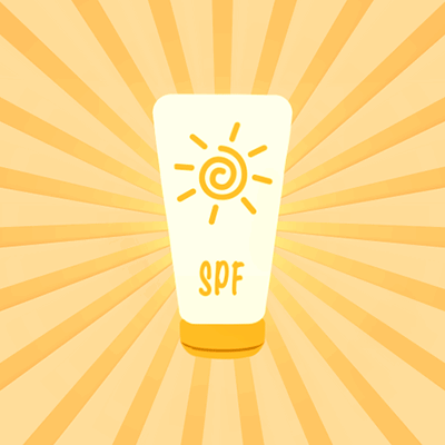 a tube of spf sunscreen with a sun behind it