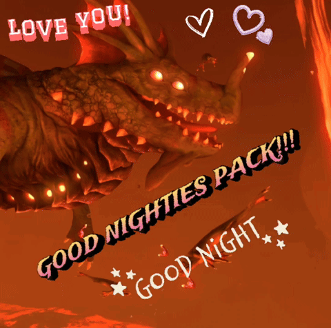 a picture of a dragon with the words " good nighties pack " on it