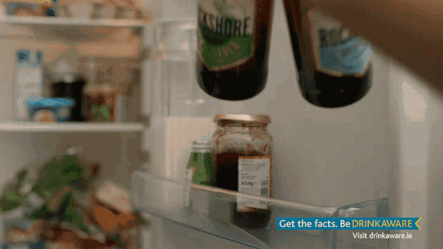 a fridge door with a drinkaware advertisement on it