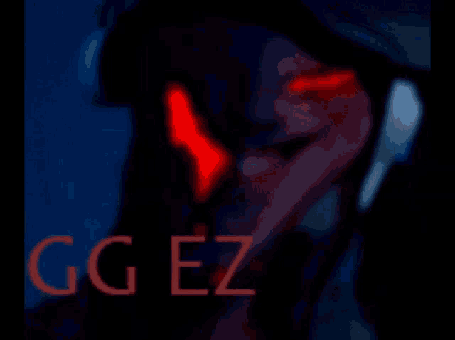 a close up of a person 's face with the word ggez in red letters