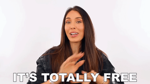 a woman says it 's totally free with her hands up