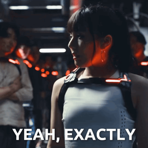 a woman wearing a backpack with the words yeah exactly on it