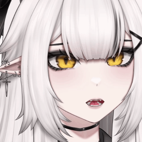 a close up of a girl 's face with white hair