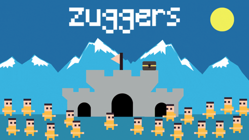 a castle with mountains in the background and the words zugger 's on the top