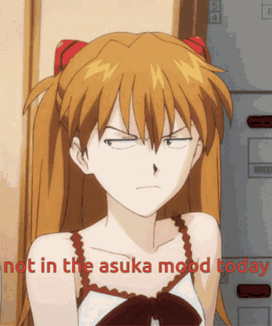 a cartoon of a girl with the words " hot in the asuka mood today "
