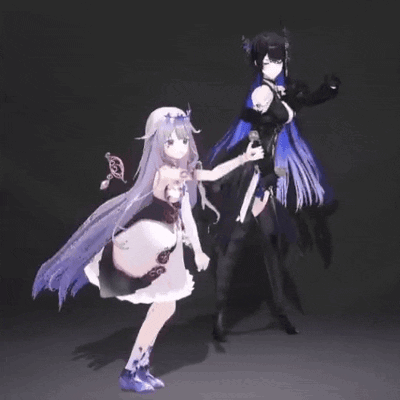 a couple of anime girls are standing next to each other .