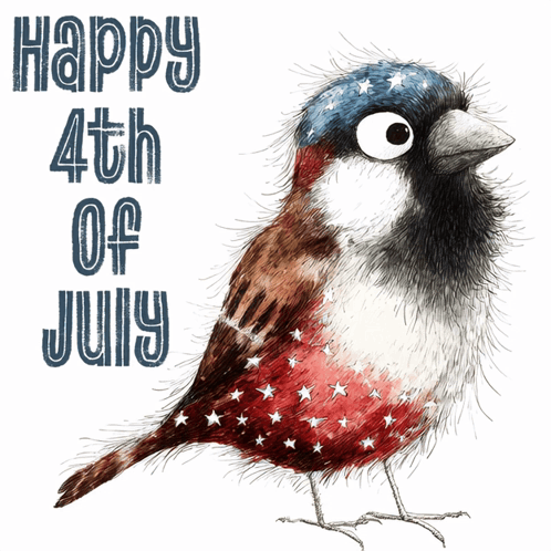 a drawing of a bird with the words happy 4th of july below it