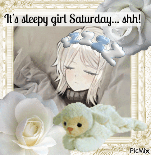 a picture of a girl sleeping with the caption " it 's sleepy girl saturday ... shh ! "