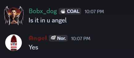 a screenshot of a conversation between bobx_dog and angel