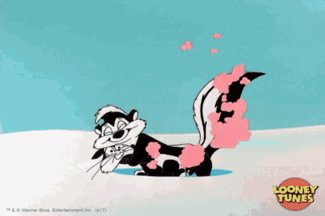 a cartoon of a skunk with a looney tunes logo in the corner