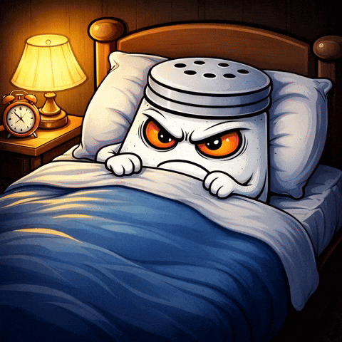 a cartoon illustration of a salt shaker in bed