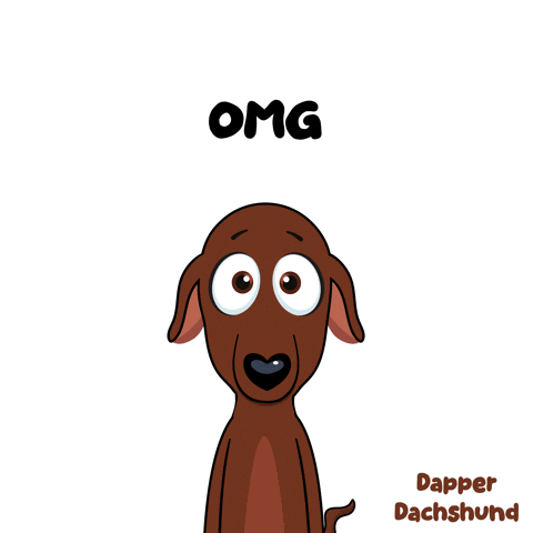 a cartoon dachshund with a surprised look on its face and the words omg above it