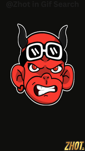 a cartoon of a monkey wearing goggles and horns with the words zhot in gif search below it