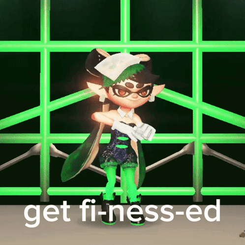 a cartoon character with the words get fi-ness-ed written on it