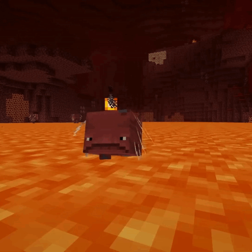 a minecraft screenshot of a pig in a lava field
