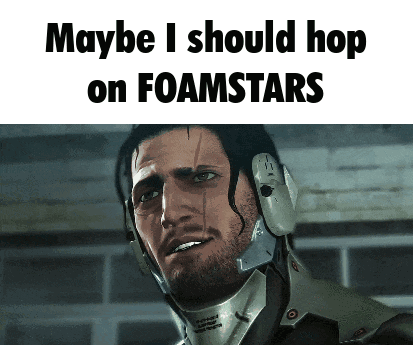 a man wearing a helmet with the words maybe i should hop on foamstars