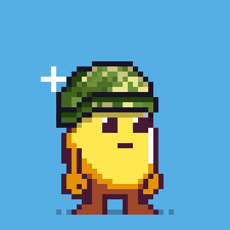 a pixel art illustration of a soldier with a surprised face